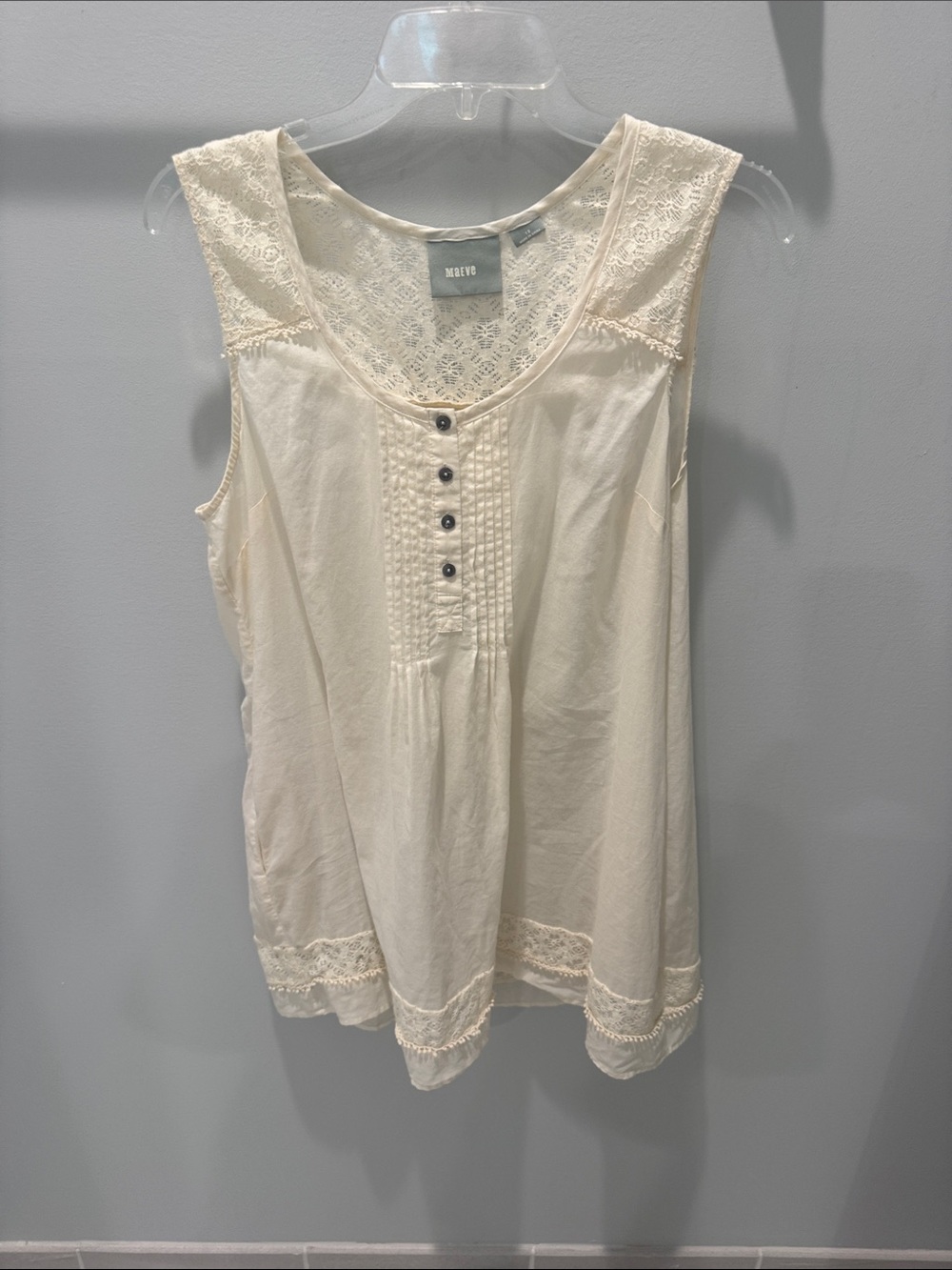 Maeve Cream Lace-Trim Sleeveless Top